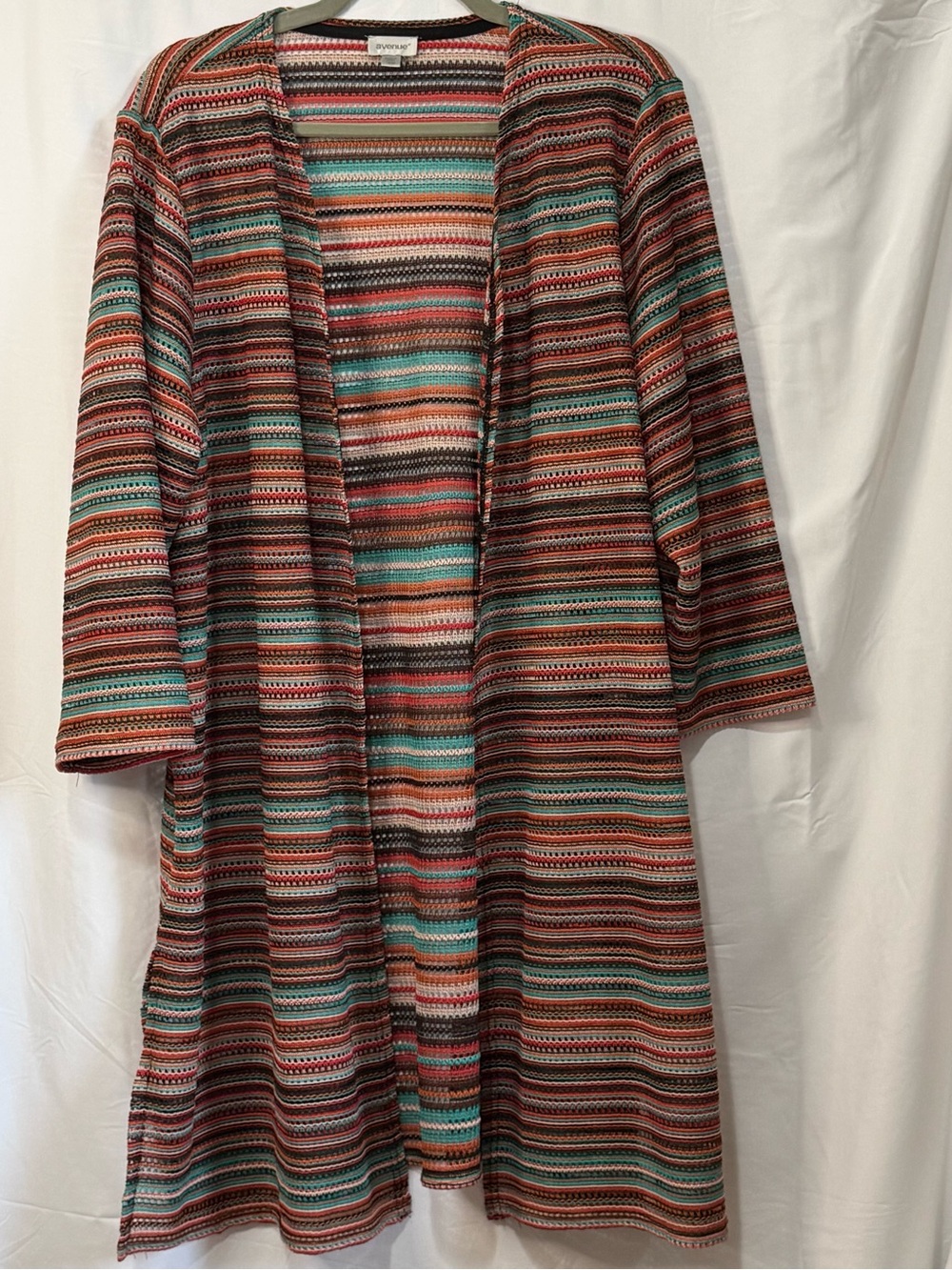 Avenue Multicolor Striped Knit Cardigan Turquoise, Red, Brown
